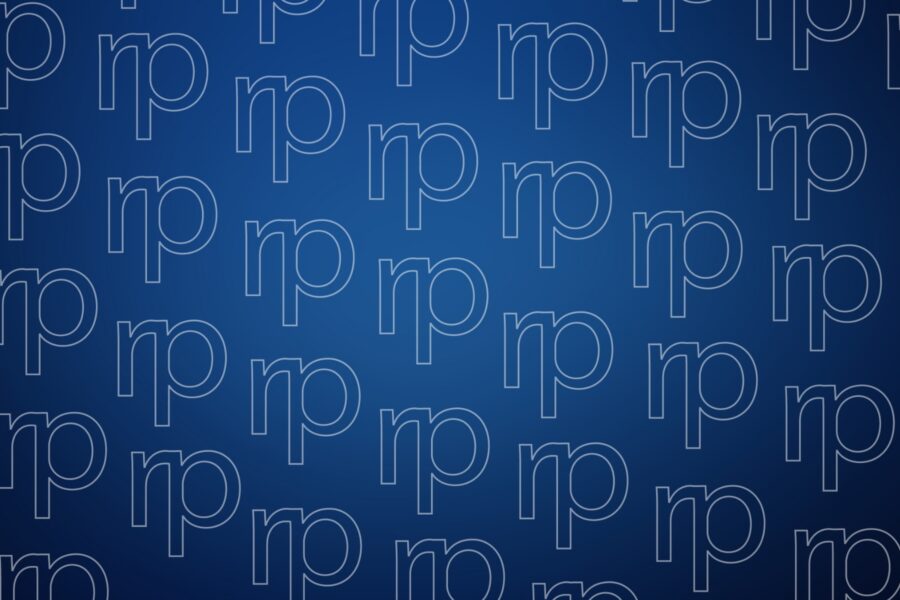 A blue background with a repeating pattern of white lowercase rp outlined letters, evenly spaced across the image, subtly nods to recent news as Radiology Partners appoints former Gov. Larry Hogan to its Board of Directors.