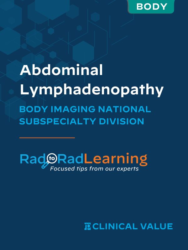 Rad to Rad Learning graphic for abdominal lymphadenopathy education.