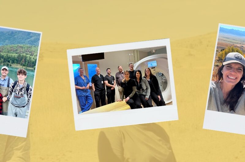 Dr. Veigel with his children, Dr. Veigel with his medical team, Dr. Veigel with his wife.